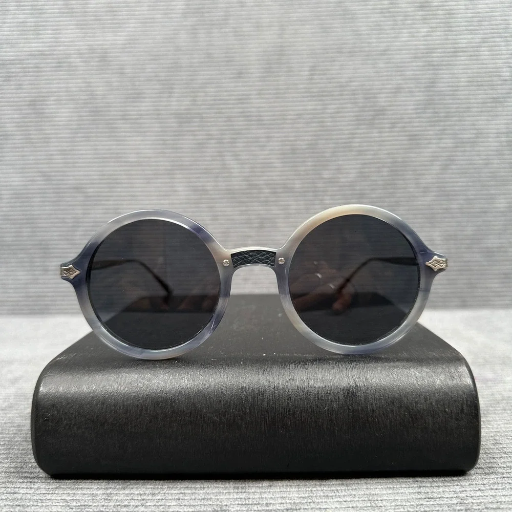 PAEO Los Angeles Mulholland 90 Round Sunglasses Y2K  Blue Silver Handcrafted 47